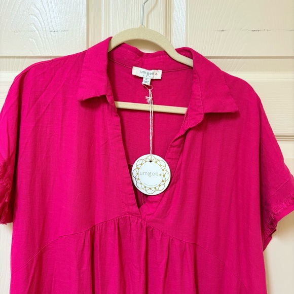 Umgee Hot Pink Frayed Hem Mini Dress XL NWT - Picture 3 of 6